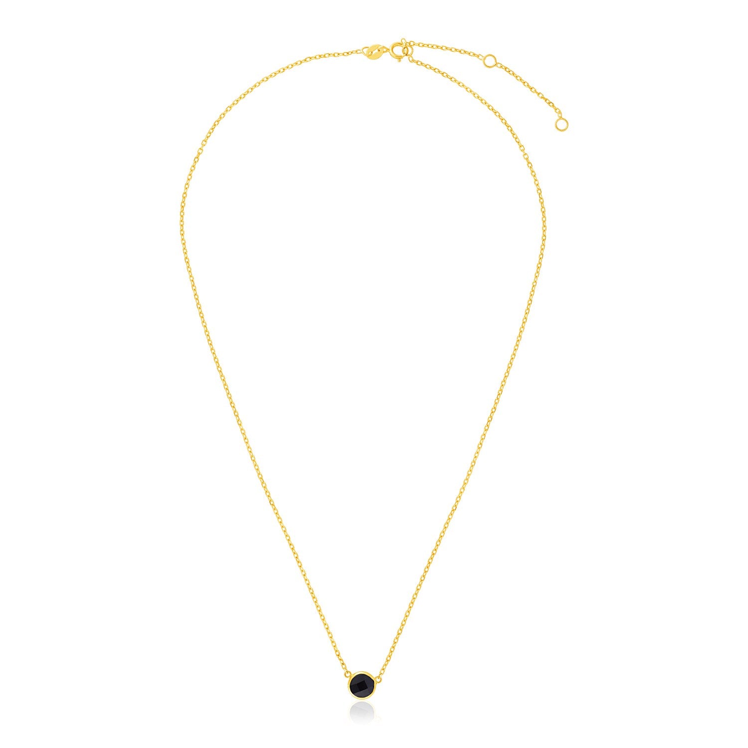 14k Yellow Gold 17 inch Necklace with Round Onyx 17"