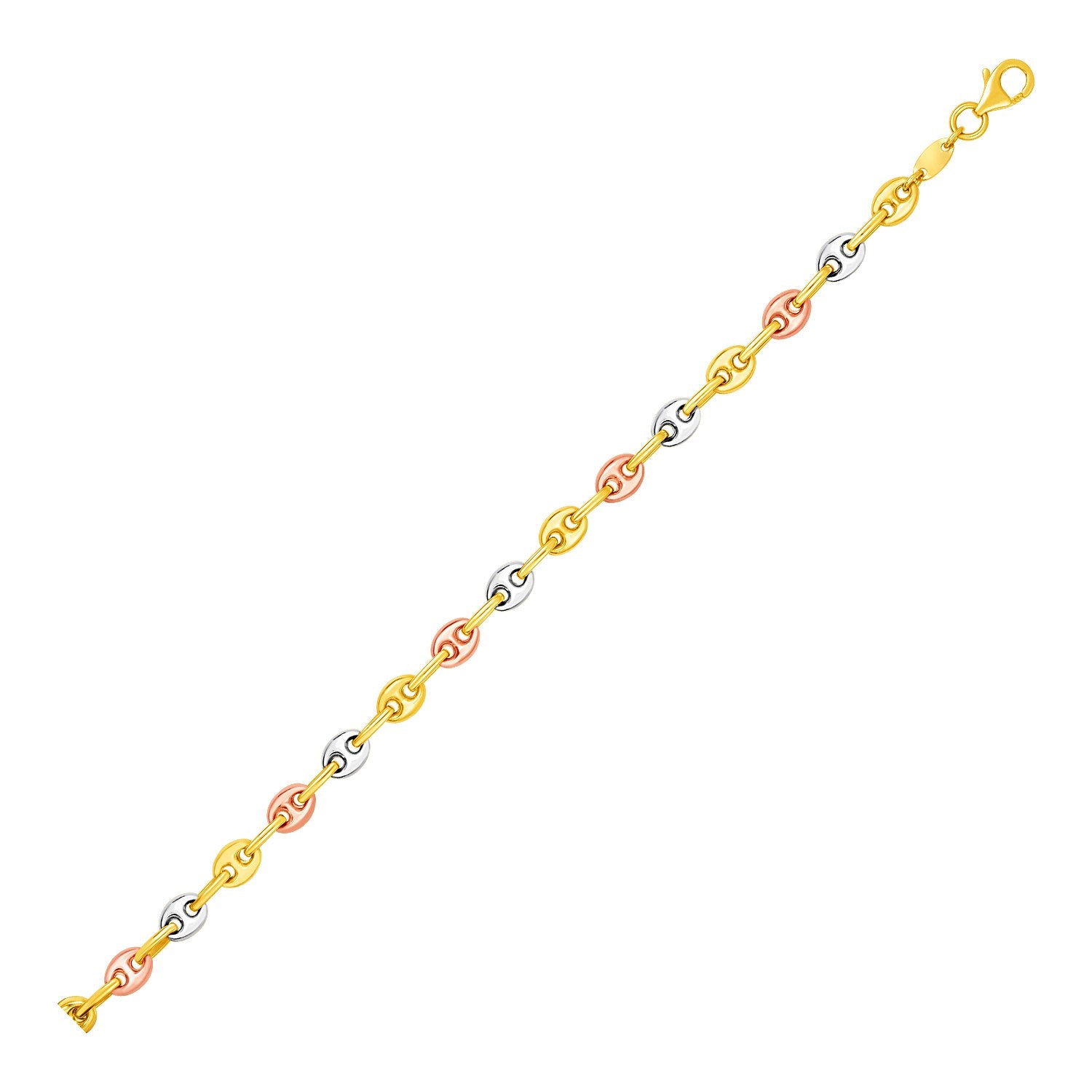 14k Tri Color Gold Mariner Link Bracelet 7.25"