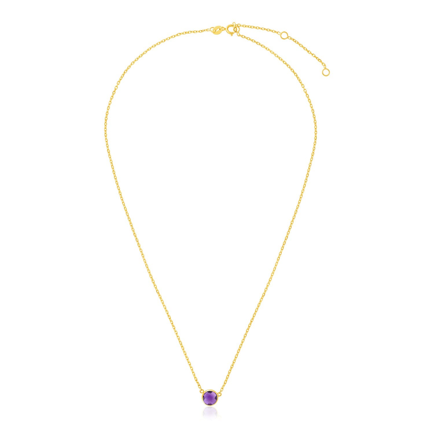 14k Yellow Gold 17 inch Necklace with Round Amethyst 17"