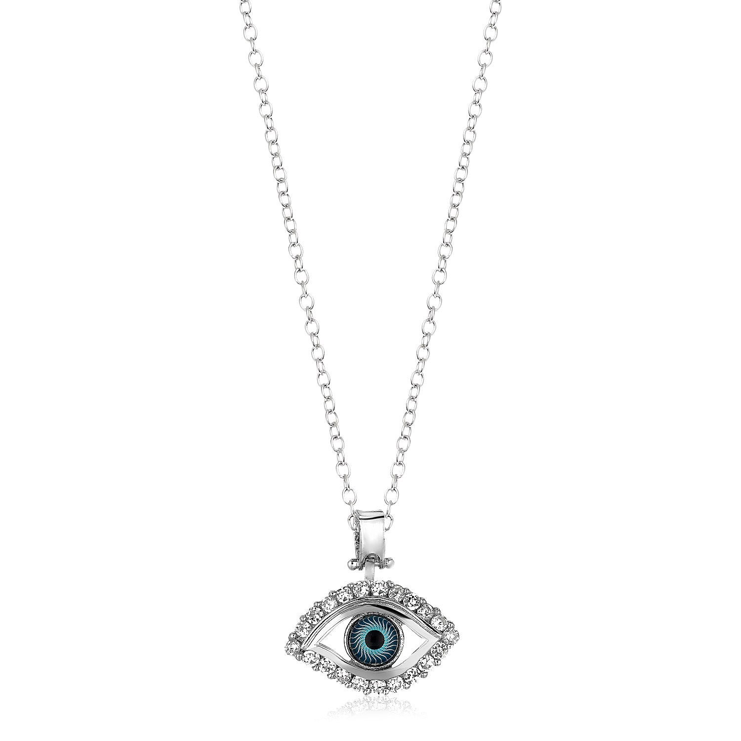Sterling Silver Evil Eye Pendant with Cubic Zirconias 18