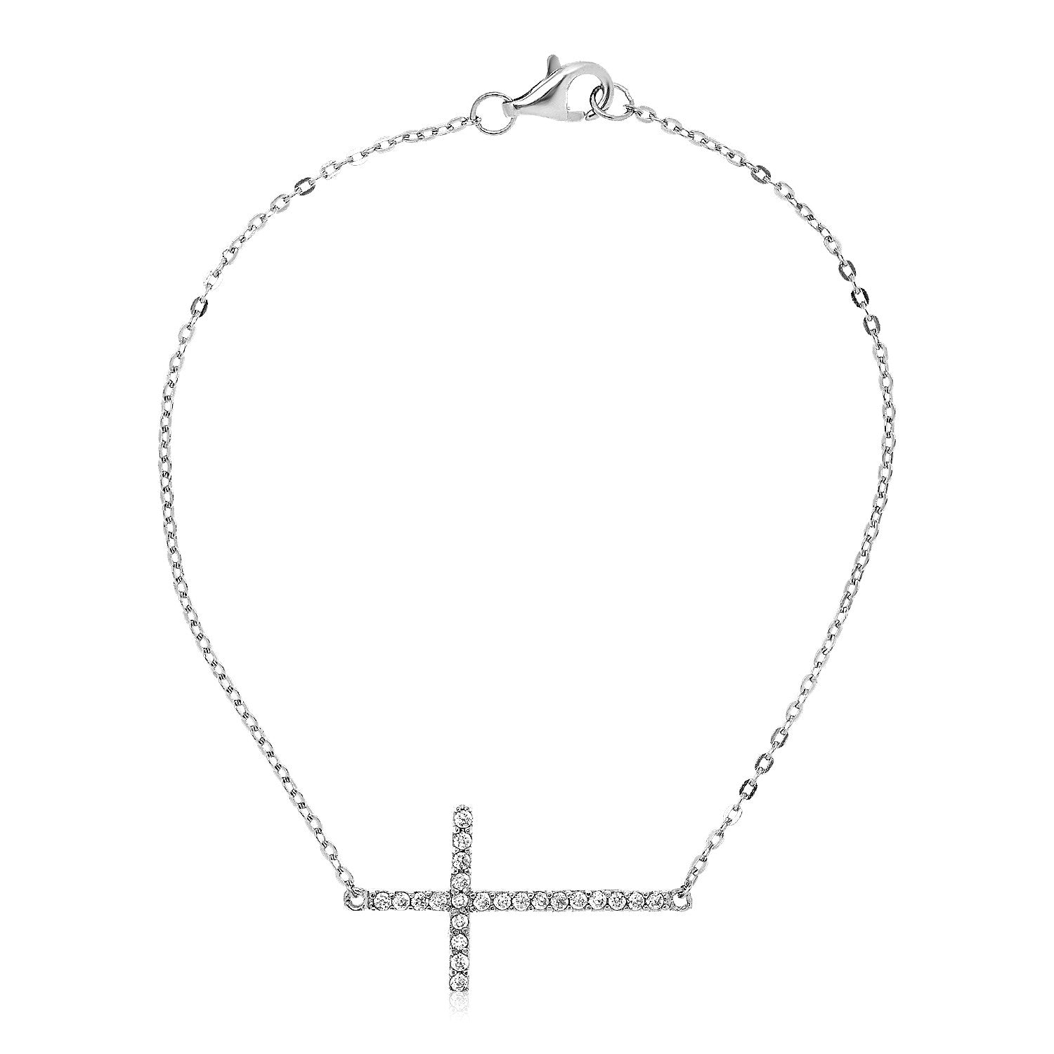 Sterling Silver Cross Bracelet with Cubic Zirconias 7"