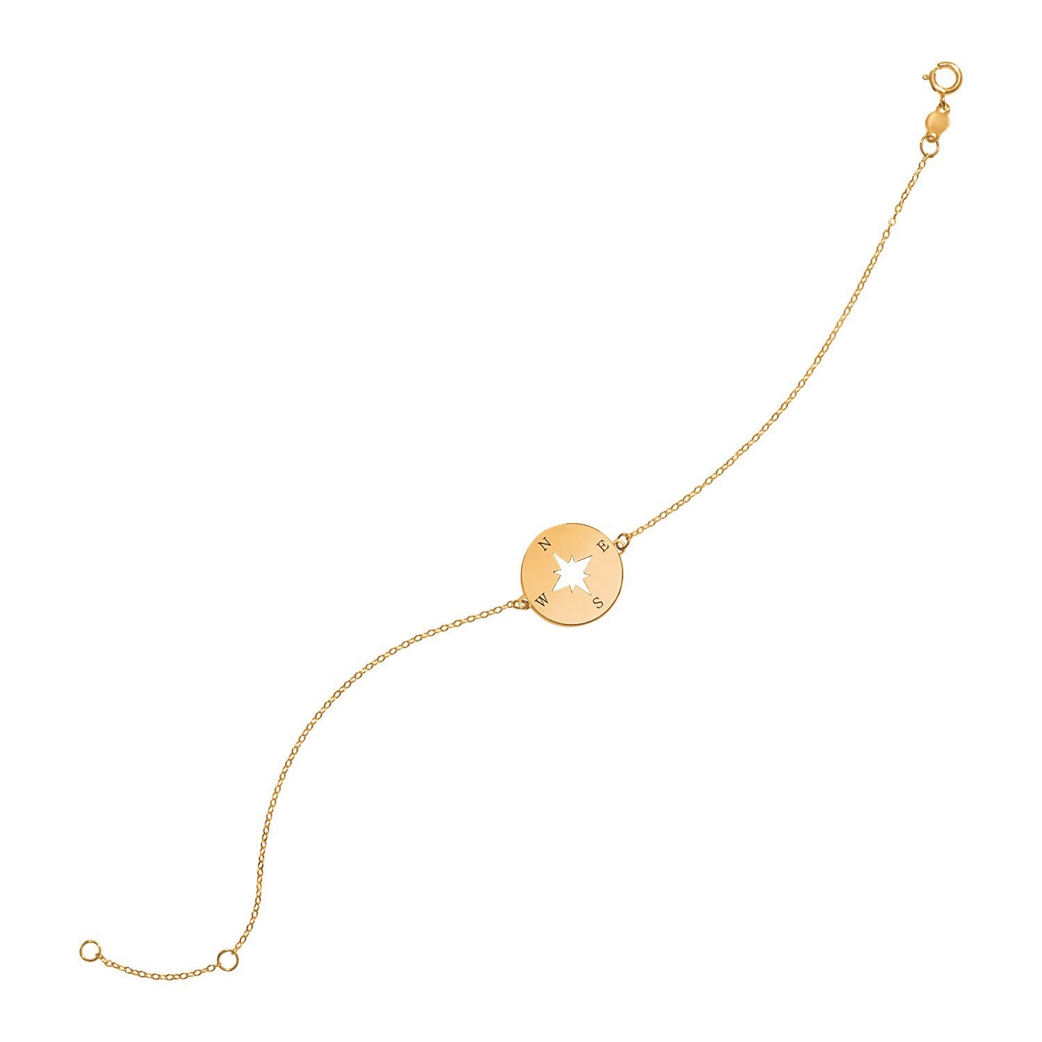 14k Yellow Gold 7 inch Bracelet with Compass 7"