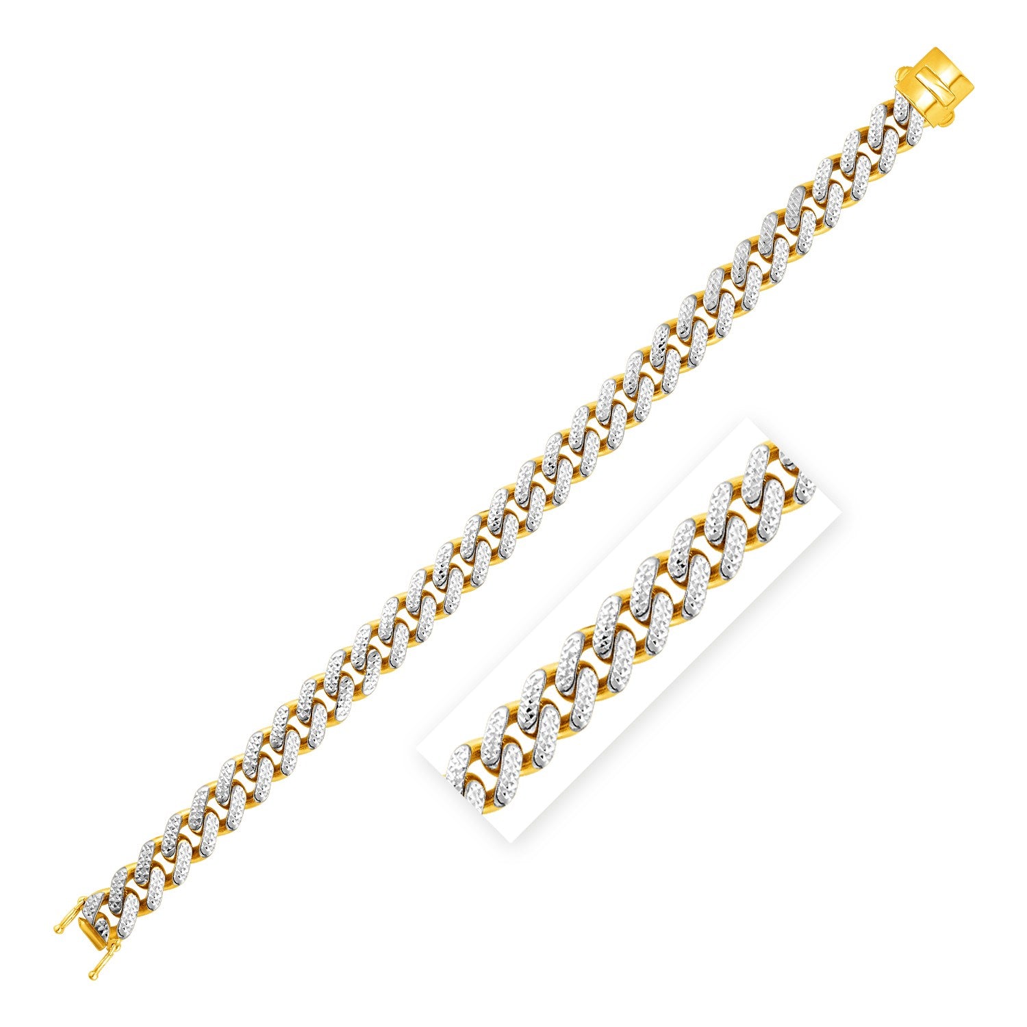14k Two Tone Gold 8 1/4 inch Curb Chain Bracelet with White Pave 8.25"