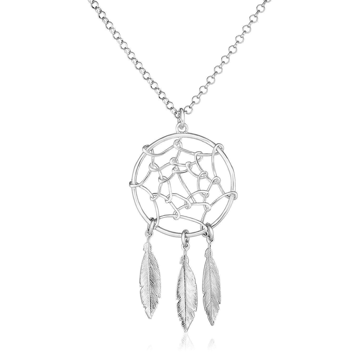 Sterling Silver 17 inch Necklace with Dream Catcher Pendant 17"