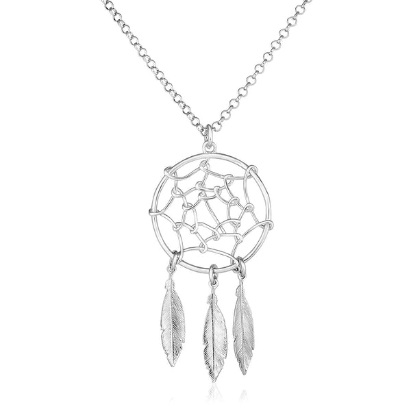 Sterling Silver 17 inch Necklace with Dream Catcher Pendant 17"