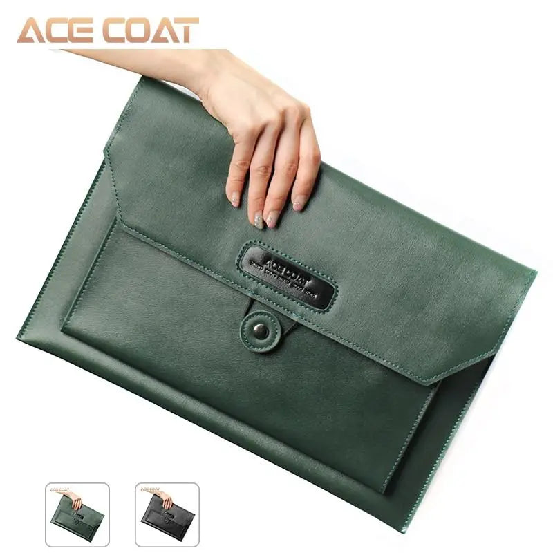 13ACECOAT Notebook Bag Dark Green Split Leather Laptop Bag for Macbook Air /pro 13/15/16 Laptop Sleeve , for Macbook Pro 13 Case - GreatEagleInc