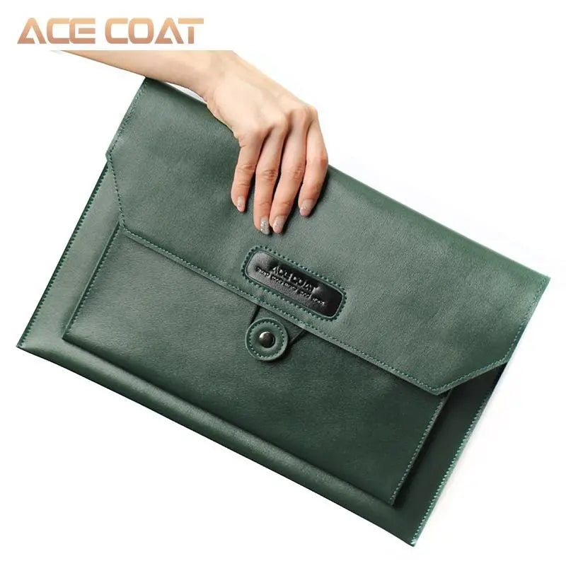 13ACECOAT Notebook Bag Dark Green Split Leather Laptop Bag for Macbook Air /pro 13/15/16 Laptop Sleeve , for Macbook Pro 13 Case - GreatEagleInc
