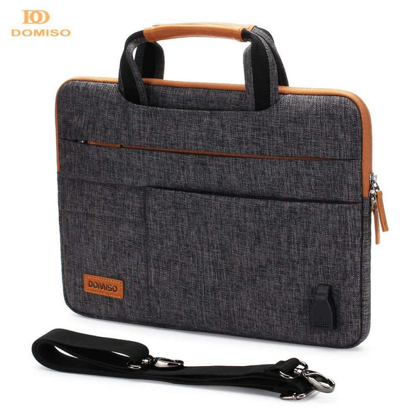 13DOMISO10 13 14 15.6 17.3 Inch Multi-Functional Laptop Sleeve Business Briefcase Messenger Bag with USB Charging Port Brown Grey GreatEagleInc