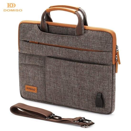 13DOMISO10 13 14 15.6 17.3 Inch Multi-Functional Laptop Sleeve Business Briefcase Messenger Bag with USB Charging Port Brown Grey GreatEagleInc