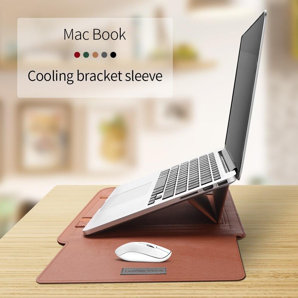 13PU Leather Laptop Sleeve Bag For Macbook Air 13 Pro Retina 12 15 Laptop Case For Macbook Air 13.3 15.4 A1466 with Stand Holder GreatEagleInc