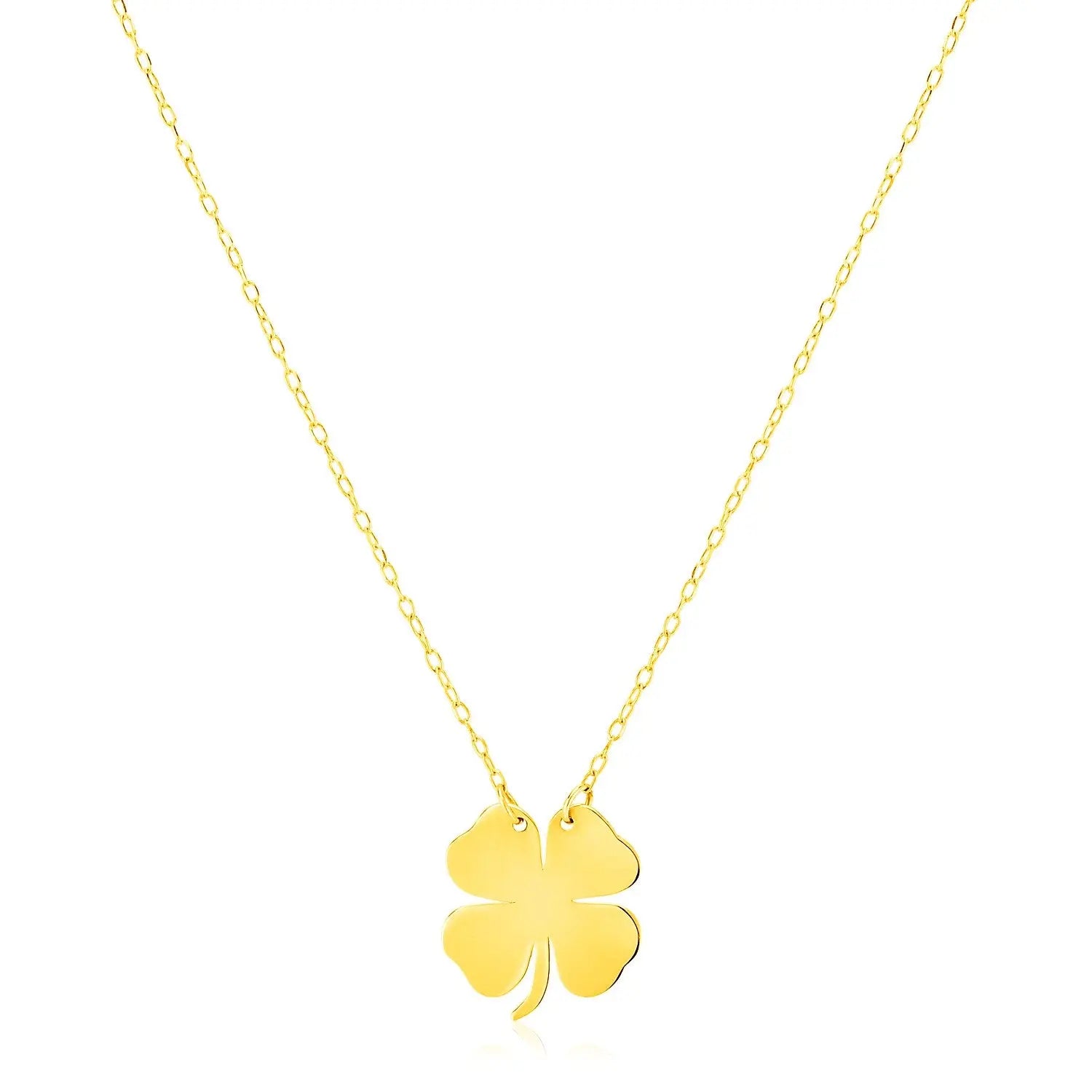 14K Yellow Gold Four Leaf Clover Necklace 18"