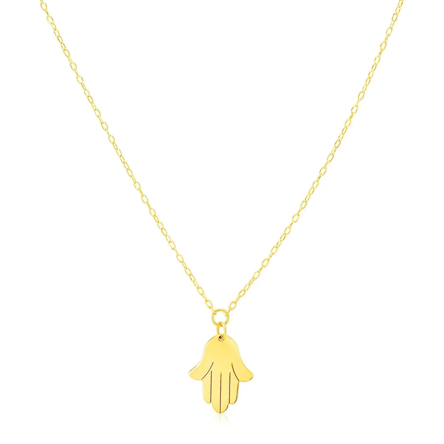 14K Yellow Gold Hand of Hamsa Necklace 18"