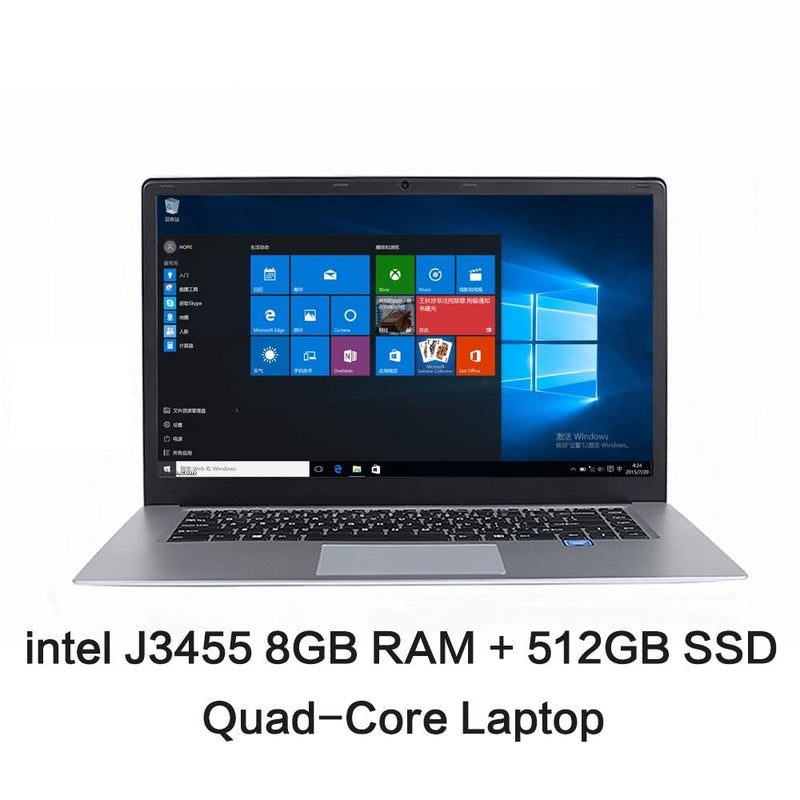 15.6 inch Student Laptop intel J3455 Quad Core 8GB RAM 128GB 256GB 512GB SSD ROM Notebook Computer Windows 10 Laptop Ultrabook GreatEagleInc
