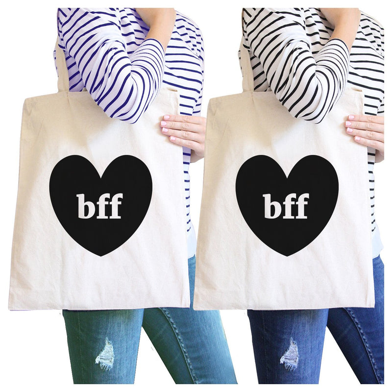 Bff Hearts BFF Matching Natural Canvas Bags