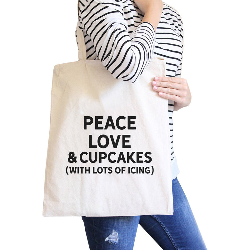 Peace Love Cupcakes Natural Canvas Bag Birthday Gift Tote Bags
