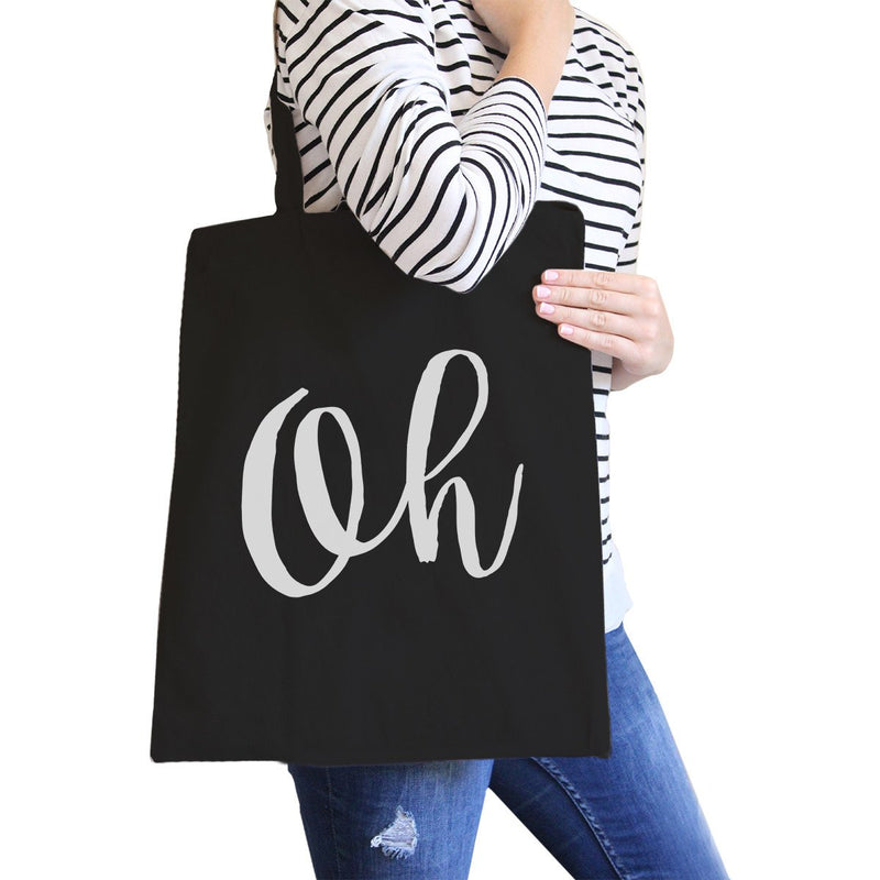 Oh Black Canvas Bag Cute Calligraphy Eco Bag Gift For Students