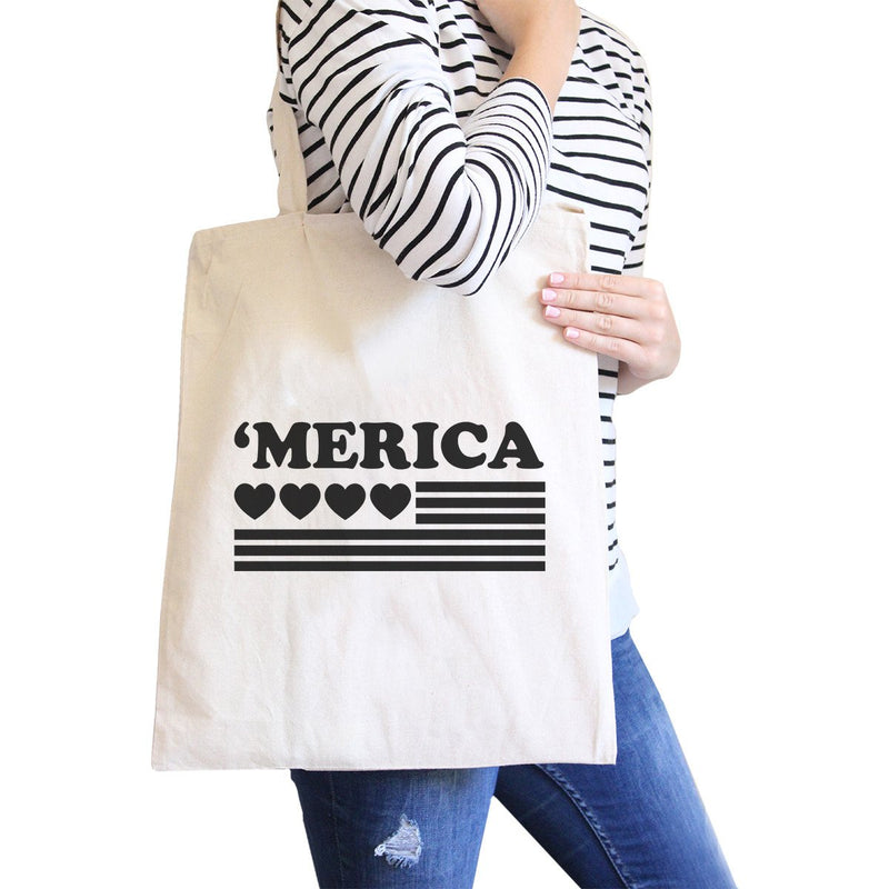Heart 'merica Natural Canvas Tote Cute American Flag Canvas Bag
