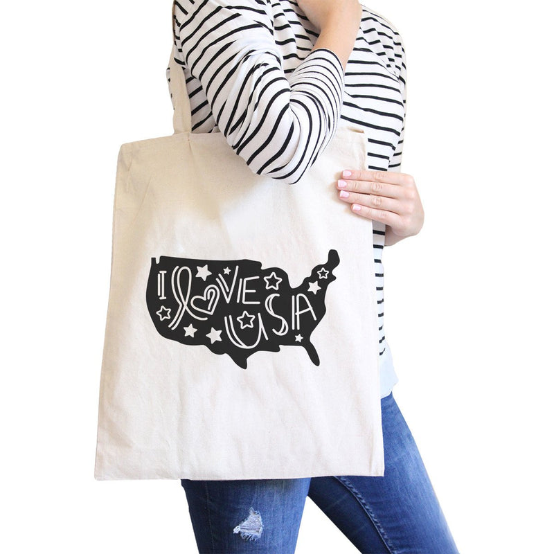 I Love USA Natural Canvas Tote Bag Perfect Gift Idea For Army Wives