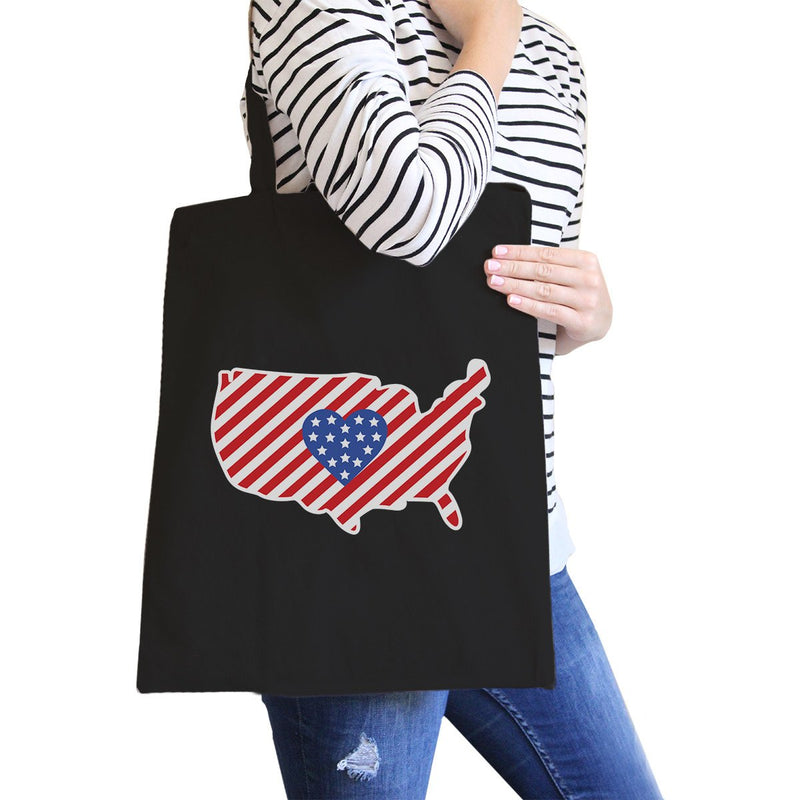 USA Map American Flag Canvas Eco Bag America Heart Design Tote Bag