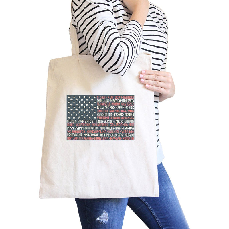 50 States Us Flag Natural Washable Canvas Tote Bag 4th Of July Gift