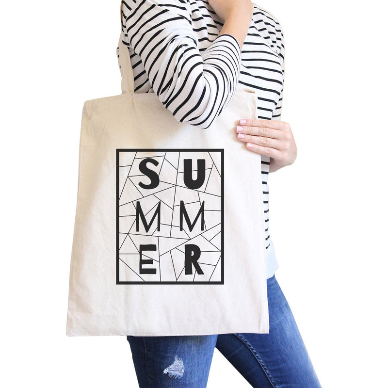 Summer Geometric All-Purpose Heavy Cotton Natural Canvas Tote Bag
