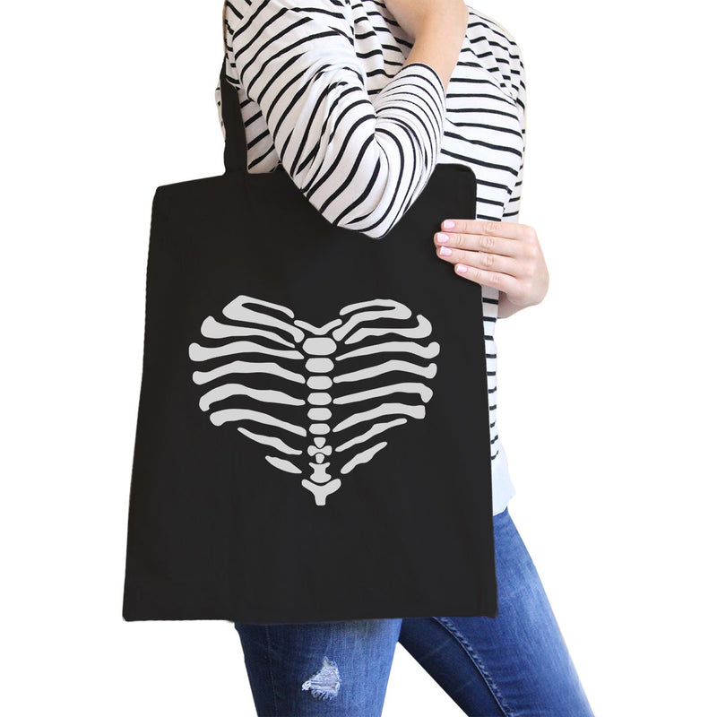 Skeleton Heart Black Canvas Bags