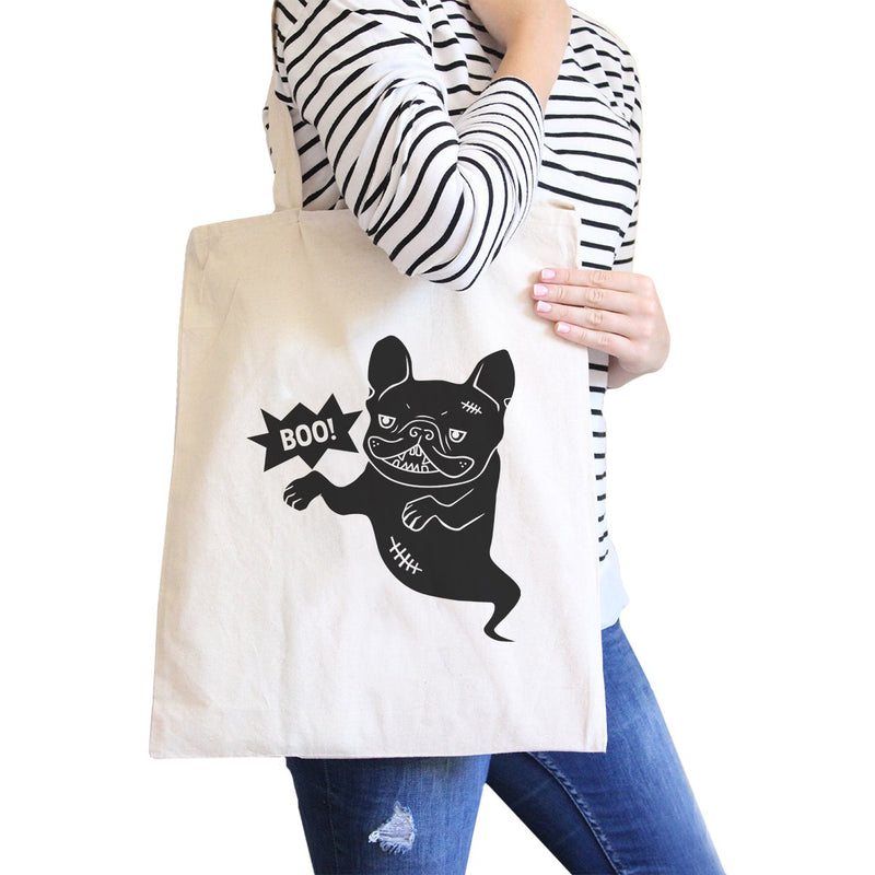 Boo French Bulldog Ghost Natural Canvas Bags