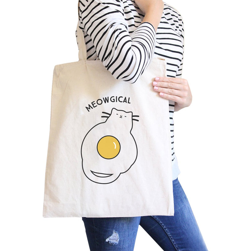 Meowgical Cat And Fried Egg Natural Canvas Bags