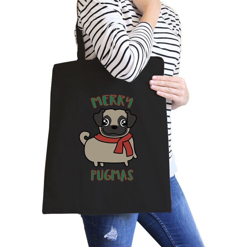 Merry Pugmas Pug Black Canvas Bags