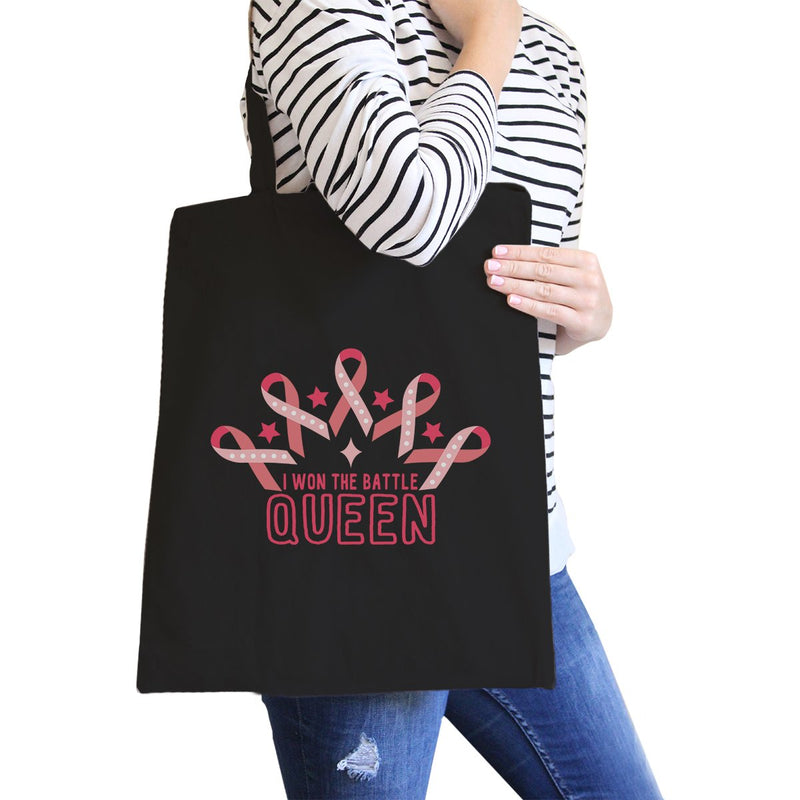 Won The Battle Queen Breast Cancer Awareness Black Canvas Bags