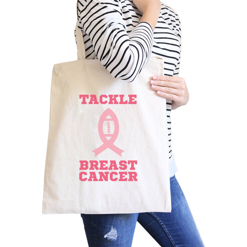 Tackle Breast Cancer Football Natural Canvas Bags