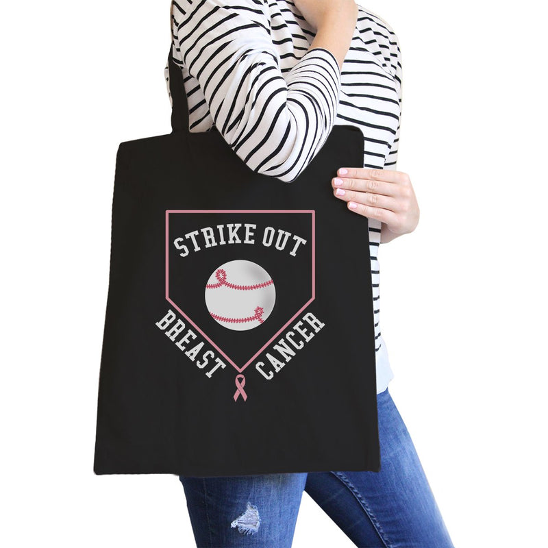 Strike Out Breast Cancer Baseball Black Canvas Bags