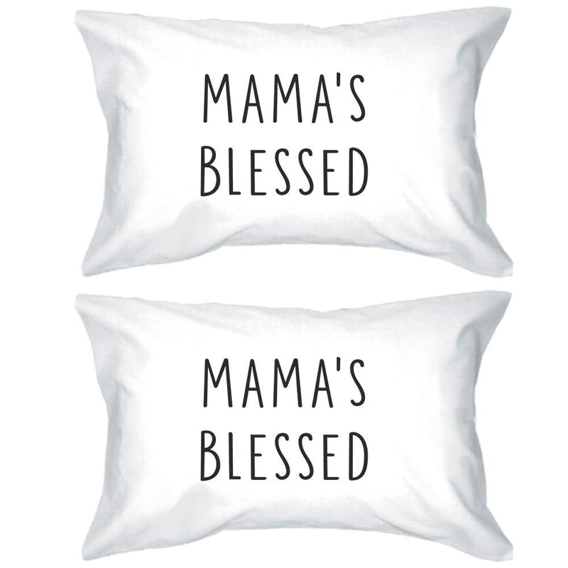 Mama's Blessed White Simple Design Cotton Pillow Case For Moms