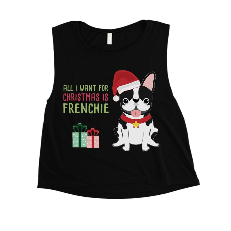 Christmas Frenchie Present Womens Crop Top