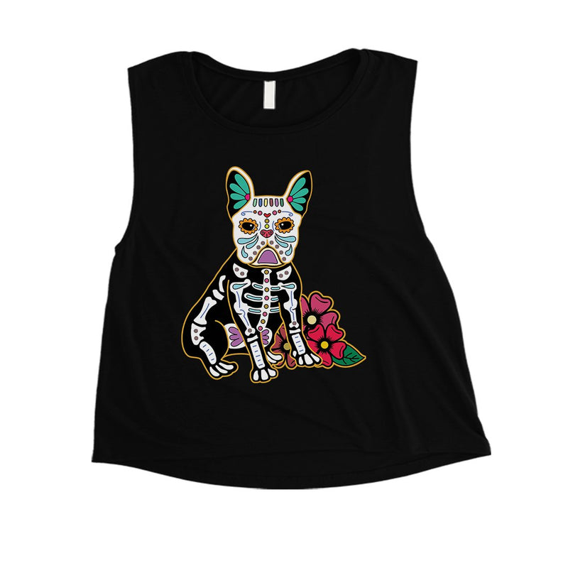 Frenchie Day Of Dead Funny Halloween Costume Cute Womens Crop Top