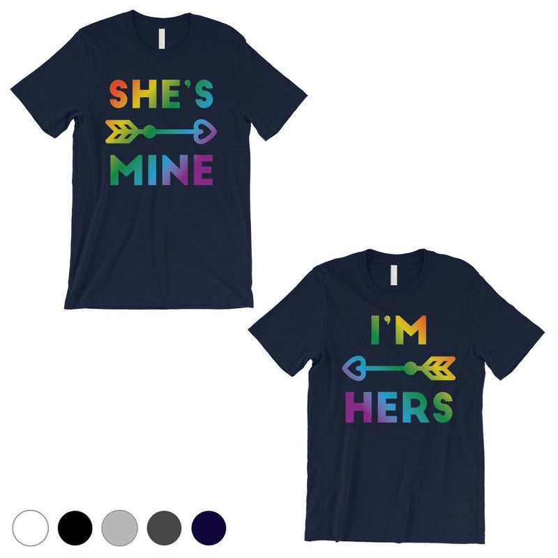 LGBT She's Mine I'm Hers Rainbow Navy Matching Shirts