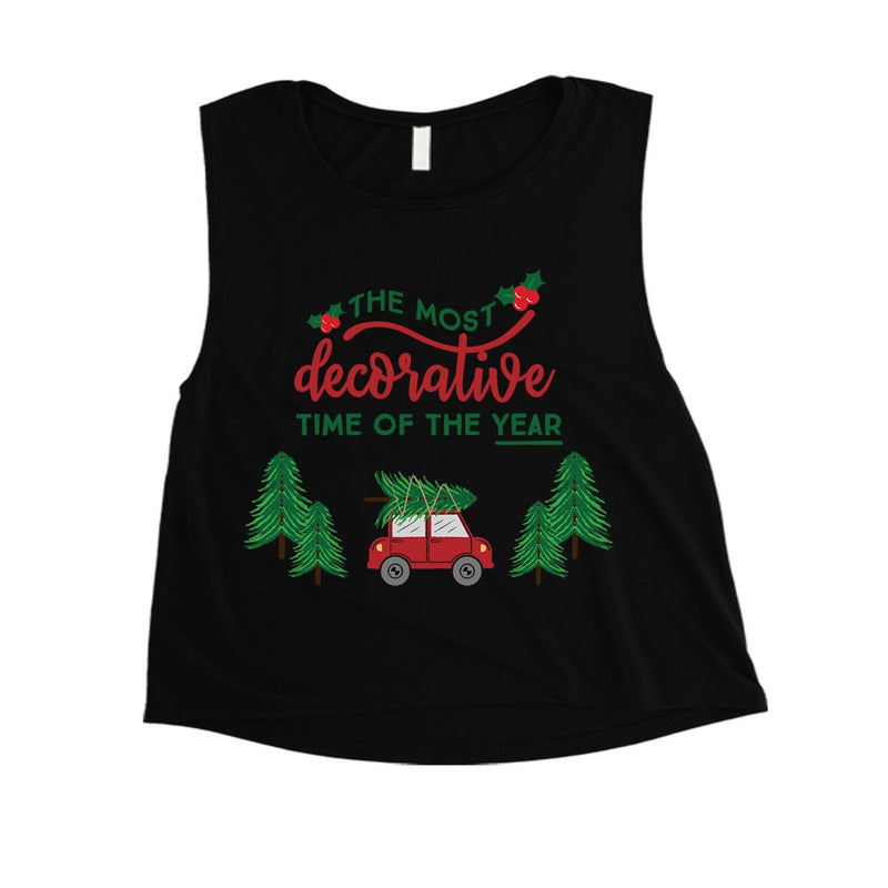 Decorative Christmas Time Womens Crop Top