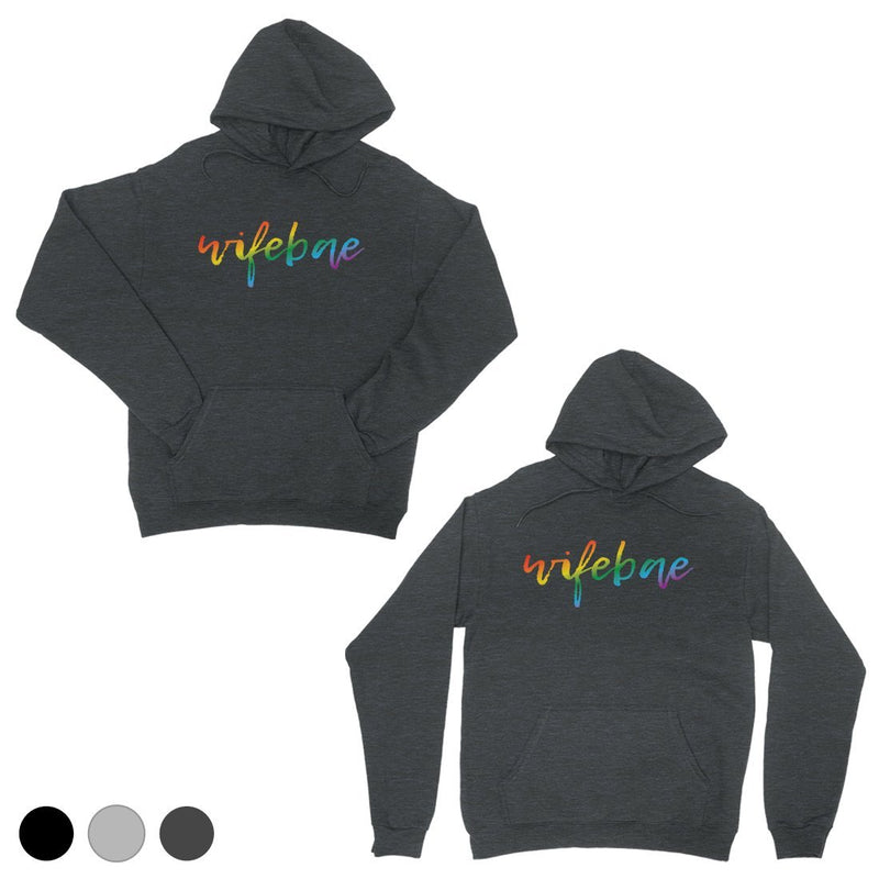 LGBT Wifebae Wifebae Rainbow Cool Grey Matching Couple Hoodies