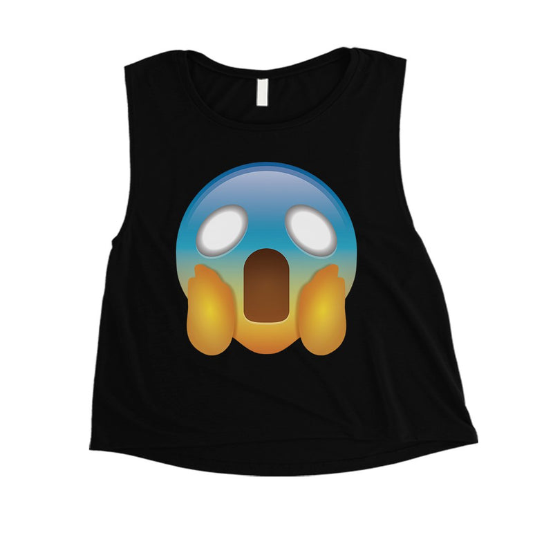 Emoji-Screaming Womens Funny Spooky Best Fun Crop Top Birthday Gift