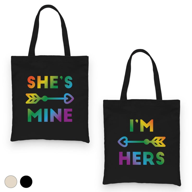 LGBT She's Mine I'm Hers Rainbow BFF Matching Canvas Bags