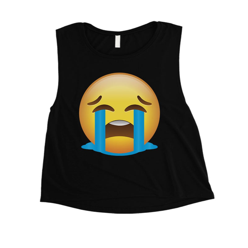 Emoji-Crying Womens Very Sad Acceptance Halloween Costume Crop Top