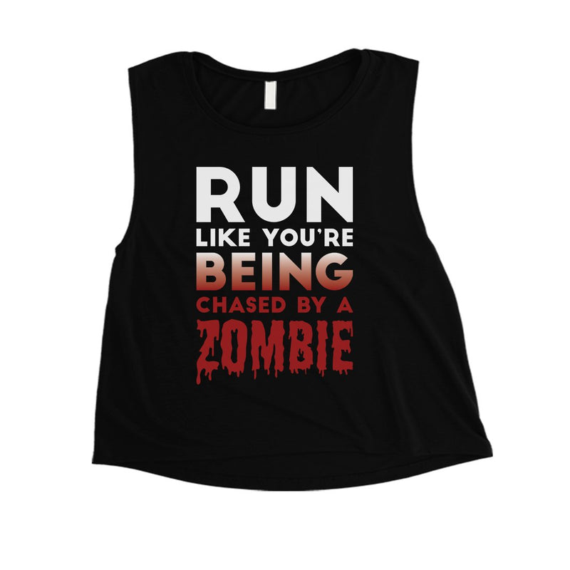 Chased By Zombie Womens Scary Funny Entertaining Halloween Crop Top