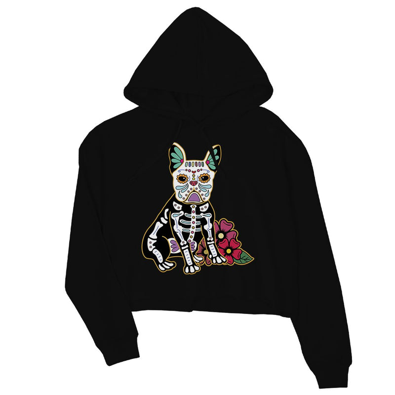 Frenchie Day Of Dead Funny Halloween Costume Womens Crop Hoodie