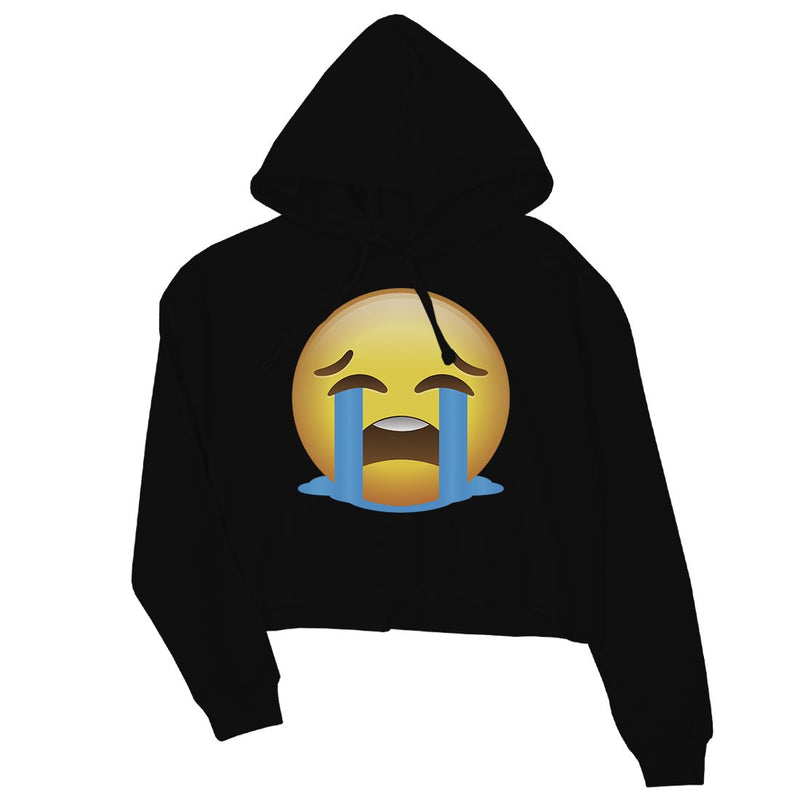 Emoji-Crying Womens Crop Hoodie Sad Bad Mood Sentimental Gag Gift