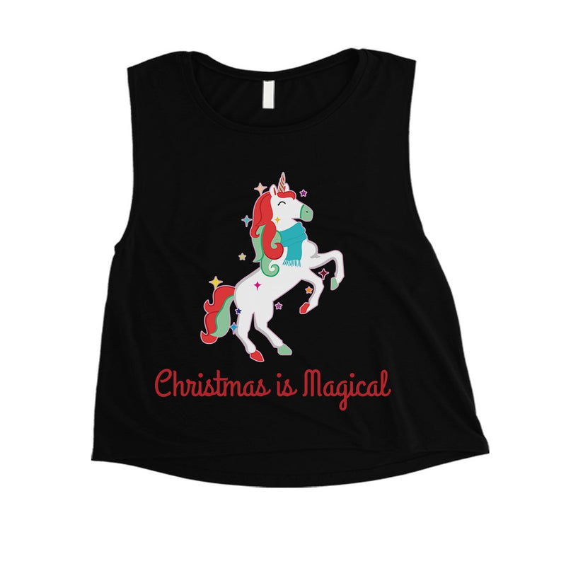 Christmas Magical Unicorn Womens Crop Top