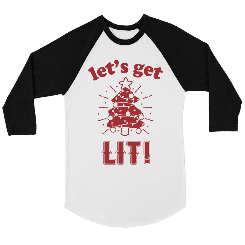 Get Lit Christmas Tree BKWT Mens Baseball Shirt