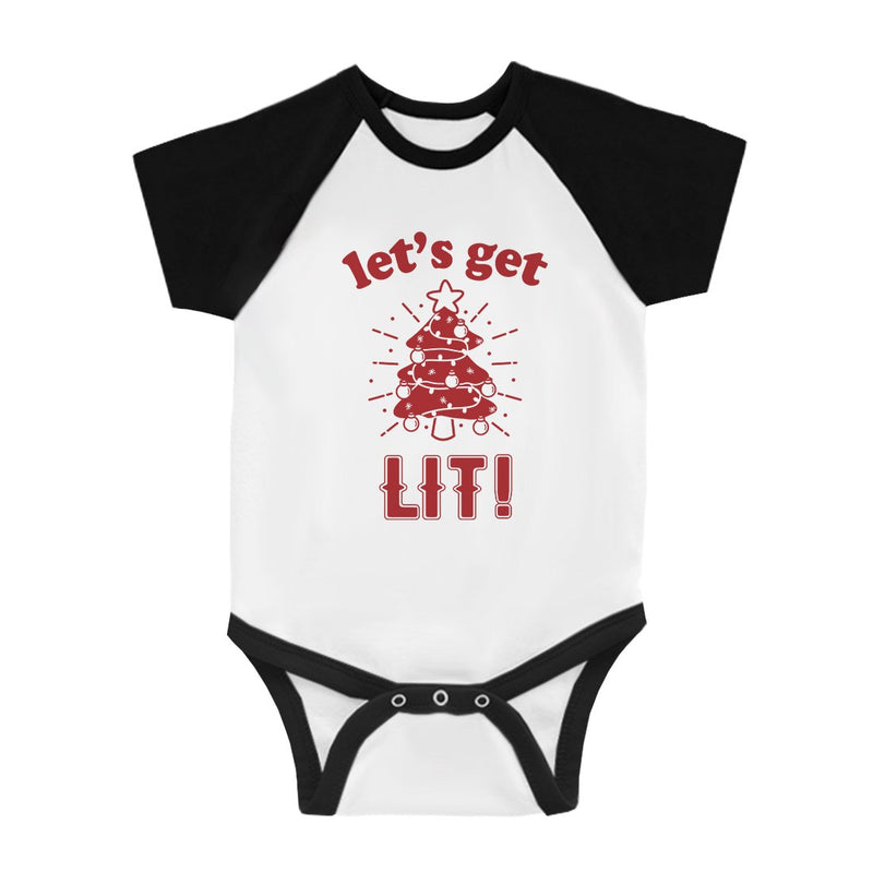 Get Lit Christmas Tree BKWT Baby Baseball Bodysuit