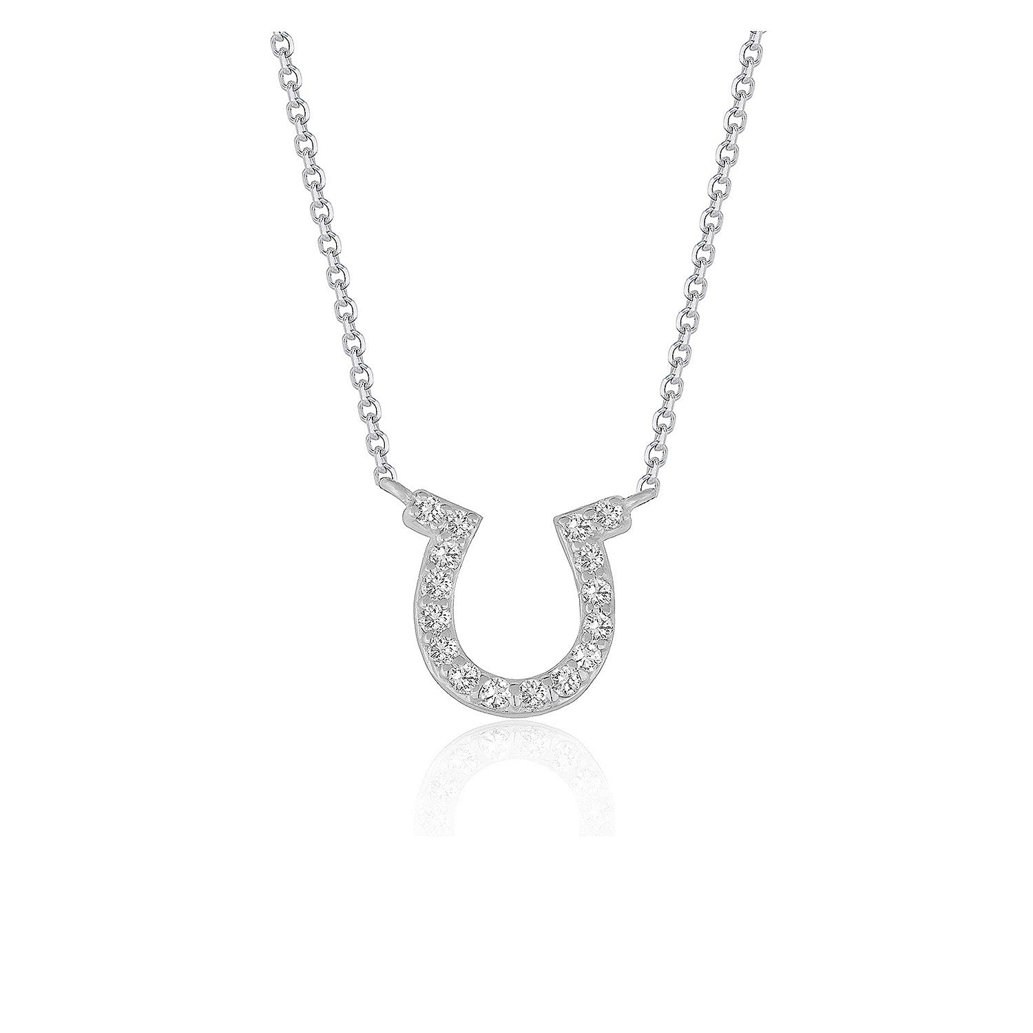 14k White Gold Horseshoe Design Diamond Pendant 16"