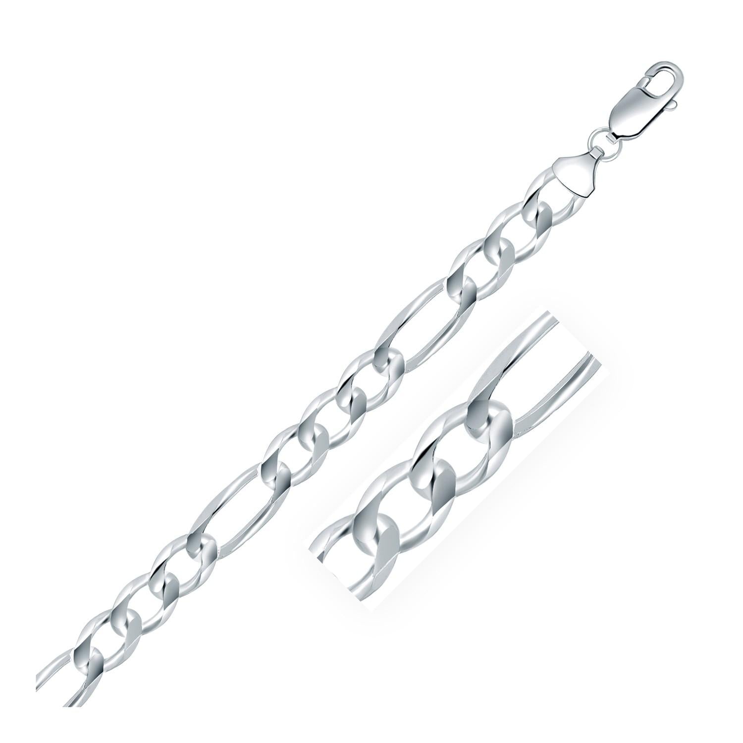 Rhodium Plated 8.8mm Sterling Silver Figaro Style Chain 24"