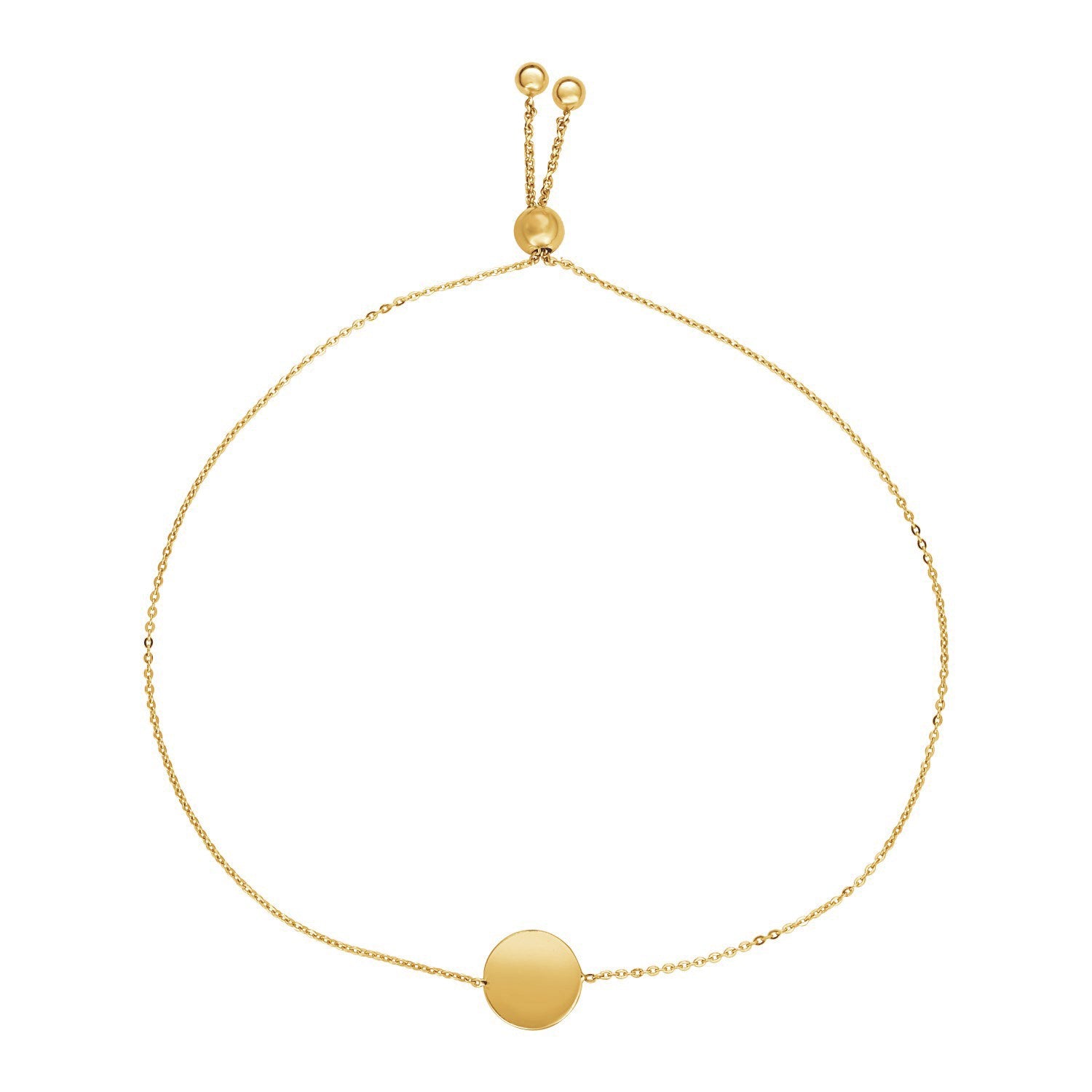 Adjustable Bracelet with Shiny Circle in 14k Yellow Gold 9.25"